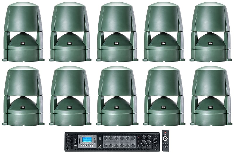 (10) JBL CONTROL 88M 8&quot; Commercial 70v Outdoor Landscape Speakers + Amplifier  			