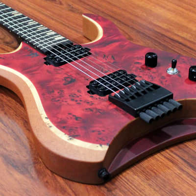 Halo Merus 6 String Headless Guitar Bare Knuckle Juggernauts Hipshot Bridge Poplar Burl Cap for sale