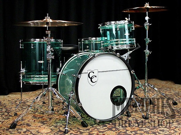 C C Custom Acrylic Drum Set 22 13 16 14 Coke Bottle Green w Awabi Stripes