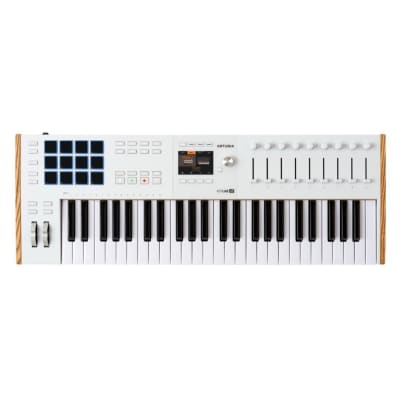 Arturia KeyLab Mk3 49 Keyboard MIDI Controller with DAW Integration, Enhanced Keybed, Visual Interface, 360-Degree Touch-Sensitive Potentiometers, Faders, Robust Wood and Aluminum Casing (White)