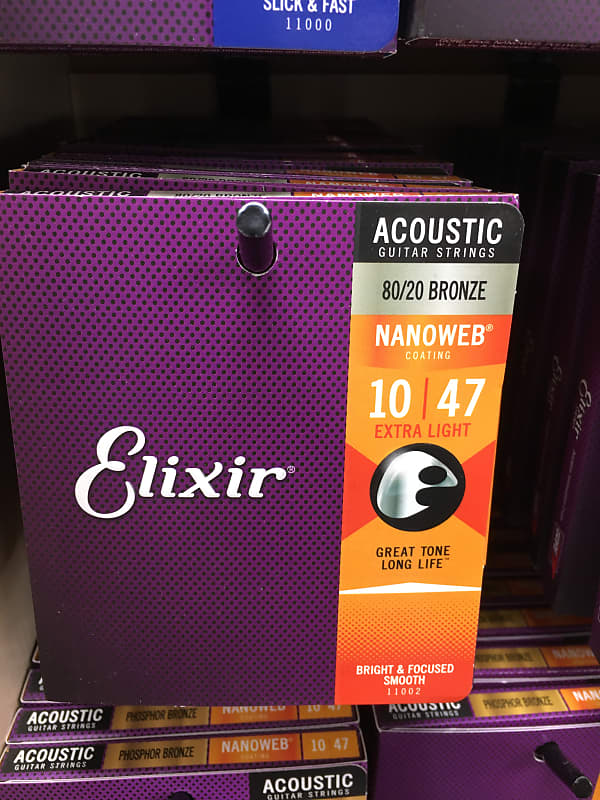 Elixir 11002 Extra Light Nanoweb 80/20 Bronze Acoustic Guitar Strings 10-47 image 1