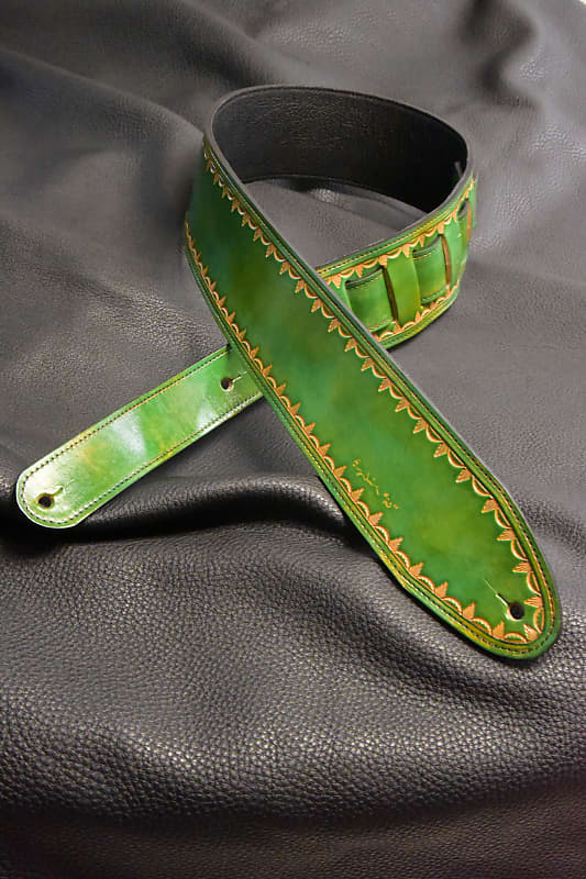 Guitar Leather strap "Emerald Green " distressed 3" wide each Reverb