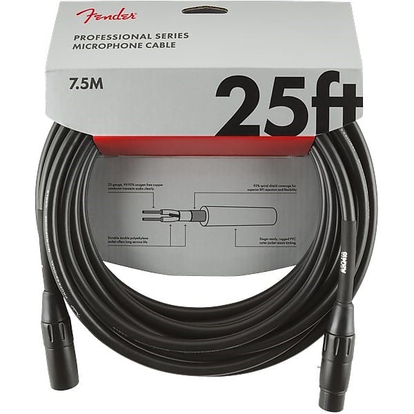 Fender Professional Microphone Cable, 7.6m/25ft, Black image 1