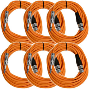 Seismic Audio SATRXL-F25ORANGE6 XLR Female to 1/4" TRS Male Patch Cables - 25' (6-Pack)