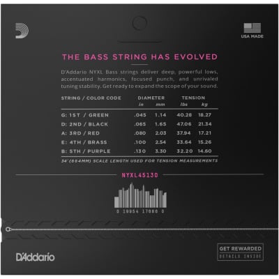 D'Addario NYXL45130, Regular Light 5-String Bass Strings 45-130 image 3