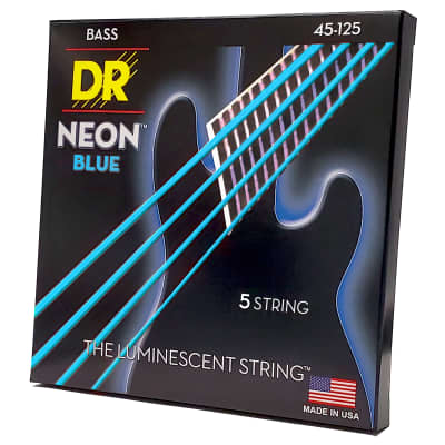 DR Strings Hi-Def Neon Blue Colored Bass Strings: 5-String Medium 45-125 image 4