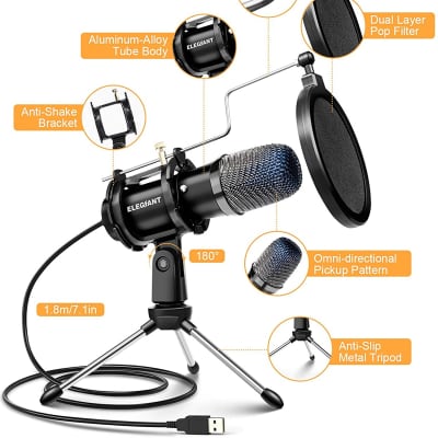 ELEGIANT EGM-04 Computer Microphone USB Wired Condenser Gaming Microphone with Tripod Stand image 4
