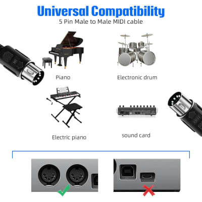2-Pack 5-Pin DIN MIDI Cable, 3-Feet Male To Male 5-Pin MIDI Cable For Midi Keyboard Keyboard Synth Rack Synth Rack Synth