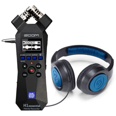 Zoom H1essential 2-Track 32-Bit Float Portable Audio Recorder + Samson SR350 Over-Ear Stereo Headphones (Special Edition Blue) + Samsung 64GB EVO Plus UHS-I microSDXC Memory Card with SD Adapter image 2