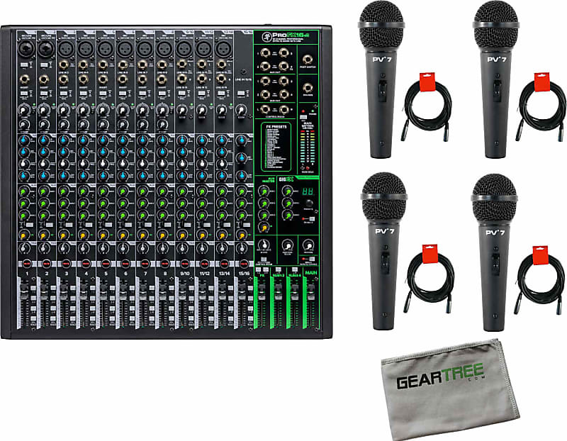 Mackie ProFX16v3 16 Channel 4-bus Professional Effects Mixer with USB w/ Cleaning Cloth, 4 Microphones and XLR Cables image 1