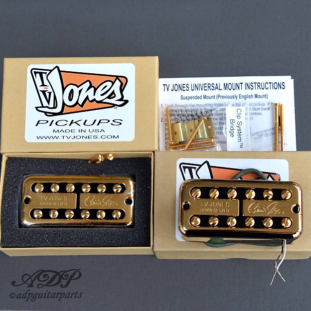 TV Jones Classic (Neck) Classic Plus (Bridge) Universal Mount Humbucker  Pickup Set x2 Gold UV