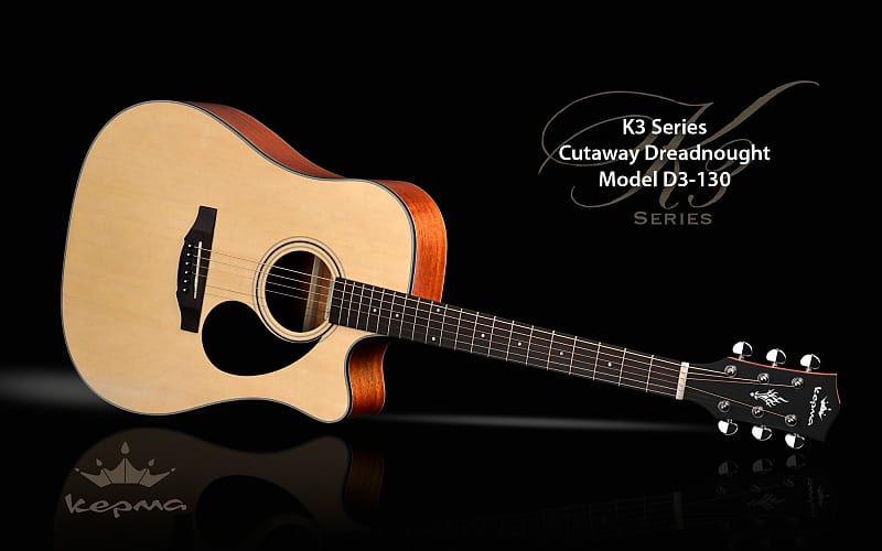 Kepma K3 Series Dreadnought Cutaway Natural Matte Acoustic Guitar with Bag D3-130WB image 1