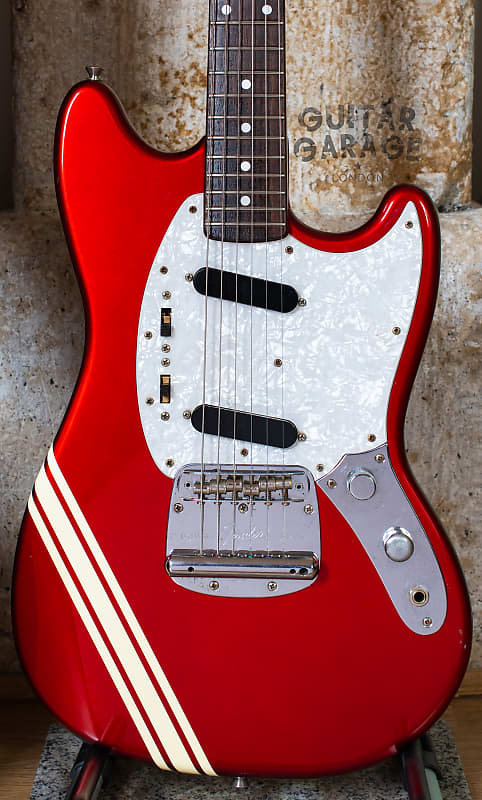 2002 Fender Japan Mustang 69 Vintage Reissue Candy Apple Red Competition Stripe offset guitar - CIJ image 1