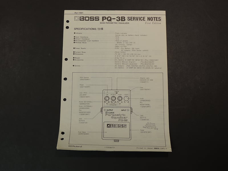 Roland Boss PQ-3B Service Notes [Three Wave Music]