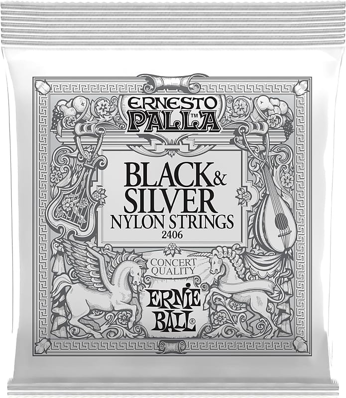 Ernie Ball Ernesto Palla Black & Silver Tie-On Nylon Classical Guitar Strings, 28-42 Gauge (P02406) image 1