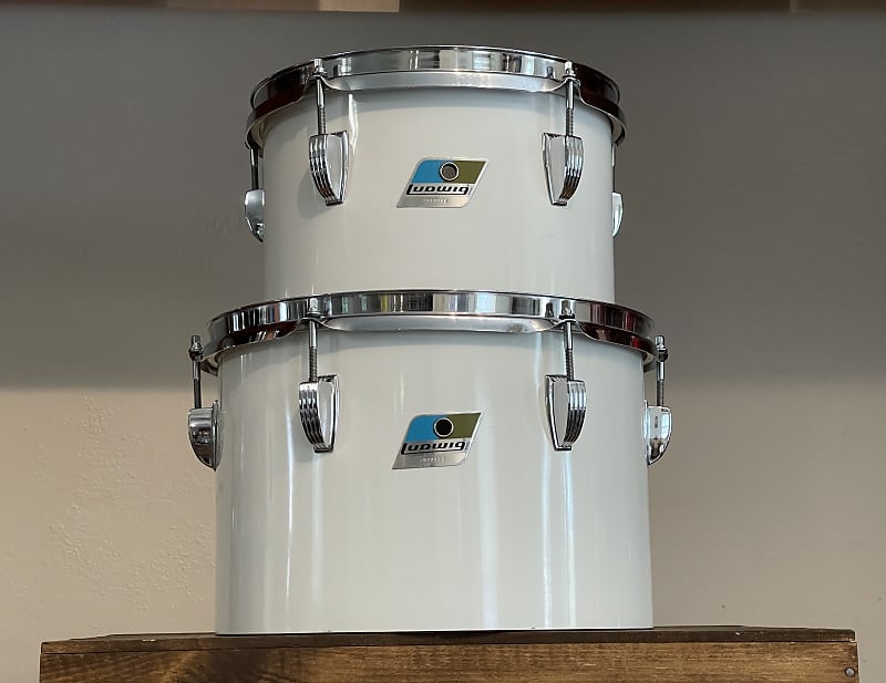 1970's Ludwig 10" & 12" White Cortex 3-Ply Concert Toms image 1