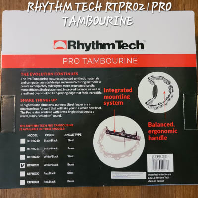 RhythmTech RTPRO1 Pro Series Tambourine with Steel Jingles - White image 11