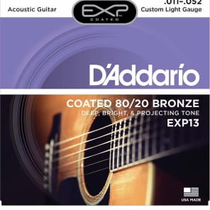 D'Addario EXP13 Coated 80/20 Bronze Acoustic Guitar Strings Custom Light 11-52