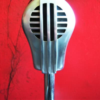 Vintage 1950's Turner 9X crystal microphone Satin Chrome w period Astatic stand display image 3