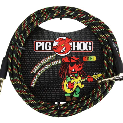 4 - Pack Pig Hog PCH10RAR 1/4" Straight to 1/4" Right-Angle Rasta Instrument Cable 10FT - NEW image 2