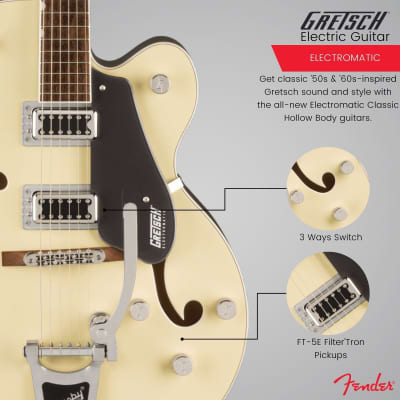 Gretsch G5420T Electromatic Hollow Body Electric Guitar (Two-Tone Vintage White/London Gray) with Bigsby Tremolo - Dual-Coil Pickups, Hollow Body Design Bundle with Gretsch G6241FT Hardshell Case image 4