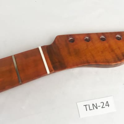 Tele Style Guitar Neck Dark Roasted Tiger Flame Maple Abalone Dots image 2