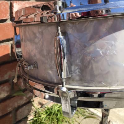 Killer Sounding Gretsch Round Badge Snare Drum, Case & Stand 1950-1969 - White Marine Pearl image 7