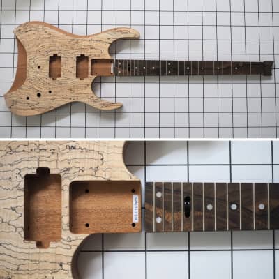 Halo MERUS 6-string Headless Guitar DIY Kit Mahogany Body Spalted Maple Cap Ziricote Neck image 2