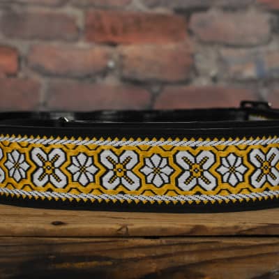 D'Andrea Ace ACE-2 Reissue Gold/ White Greenwich Jacquard Weave Guitar Strap w/ Free Shipping image 2