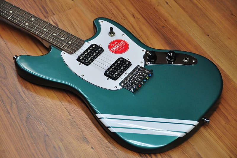 Squier FSR Bullet Competition Mustang HH Sherwood Green w/ Olympic White  Stripes