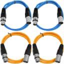 4 Pack of XLR Patch Cables 2 Foot Extension Cords Jumper - Blue and Orange