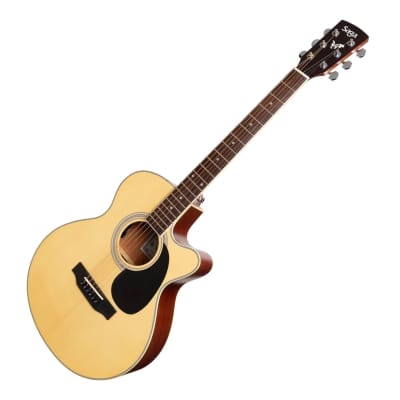 Saga '700 Series' Solid Spruce Top Acoustic-Electric Small-Body Cutaway Guitar | Natural Satin image 3