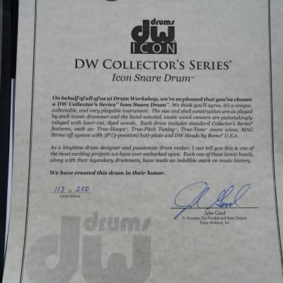 DW USA Collectors ICON Snare Artist Jim Keltner 6.5" x 14 Snare Drum w/ Antique Bronze Hardware (#113 of 250) image 8