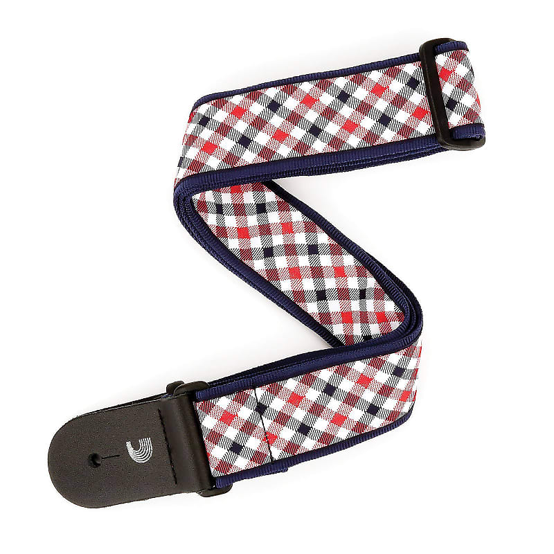 D'Addario Gingham Woven Guitar Strap Red And Navy image 1