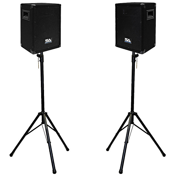 Seismic Audio SA-8PKG1 Passive 1x8" 150w Speakers (Pair) w/ Tripod Stands image 1