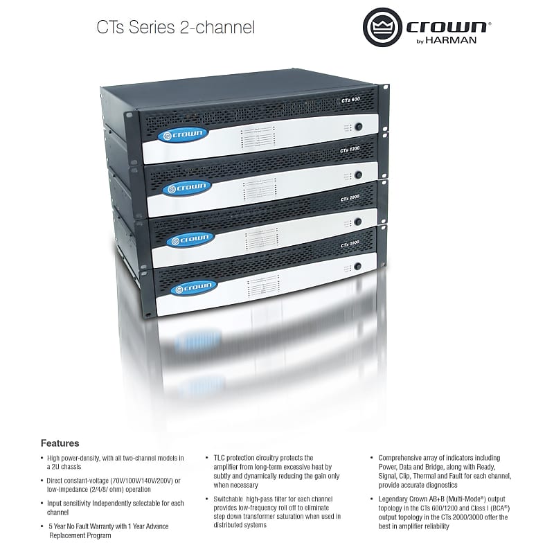 Crown CTs 600 2-Channel Professional Power Amplifier 300W/CH Crown CTs 600 2-Channel Professional Power Amplifier 300W/CH
