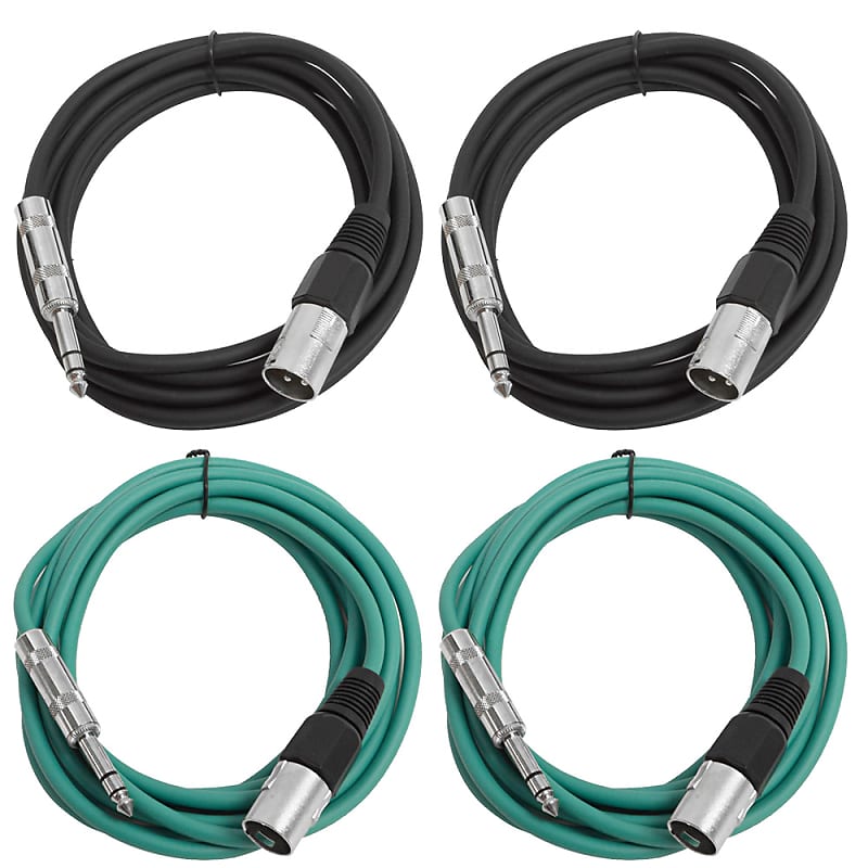 4 Pack of 1/4 Inch to XLR Male Patch Cables 10 Foot Extension Cords Jumper - Black and Green image 1