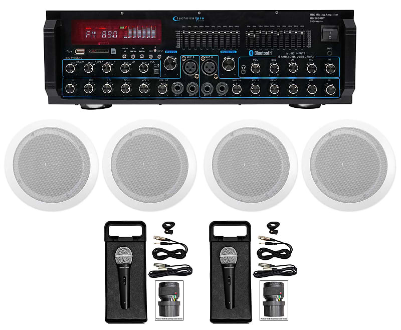 Technical Pro MM2000BT Bluetooth Karaoke Mixer System+(4) 6.5" Ceiling Speakers image 1