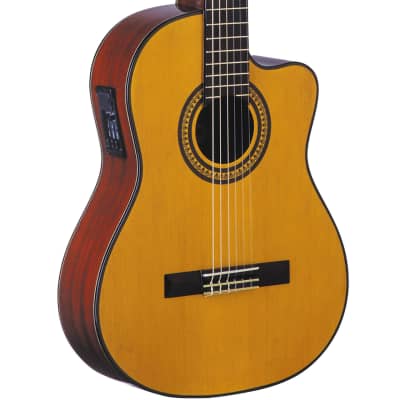 New Oscar Schmidt OC11CE Nylon String Classical Cutaway Acoustic Electric Guitar, Natural image 2