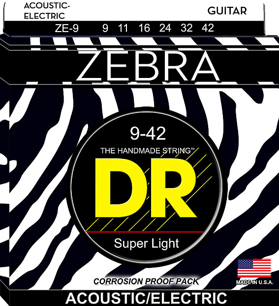 DR ZE-9 Zebra Acoustic-Electric Guitar Strings - Extra LIght (9-42) image 1