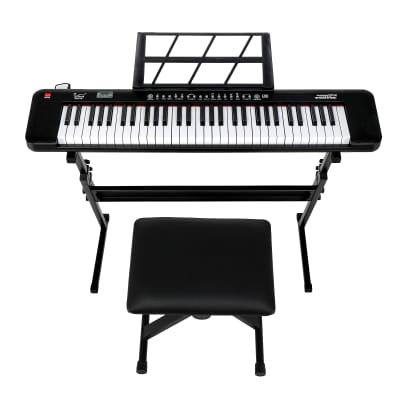 Glarry GEP-109 61 Key Lighting Keyboard with Piano Stand, Piano Bench, Built In Speakers, Headphone, Microphone, Music Rest, LED Screen, 3 Teaching Modes for Beginners 2020s - Black image 12