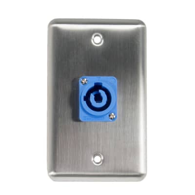 OSP D-1-1PCA Stainless Steel Duplex Wall Plate with 1 Powercon A Blue Connector image 1