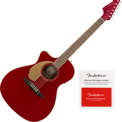 Fender Newporter Player Lefty Acoustic-Electric Guitar, Candy Apple Red Bundle image 1