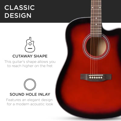 Best Choice Products Full Size Beginner Acoustic Guitar Set with Case, Strap, Capo - 41in-Dark Brown image 6