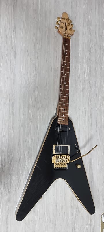 Fernandes FV-80K 1980s Black Flying V guitar with FGI