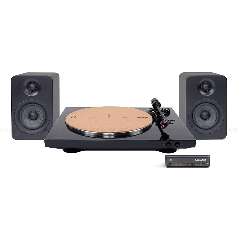 Denon: DP-300F Turntable Package +UPGRADE Turntable / Kanto YU4 Black  			