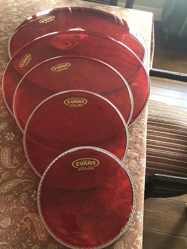 Evans Level 360 Drum Heads Set of 5 Transparent Red Reverb