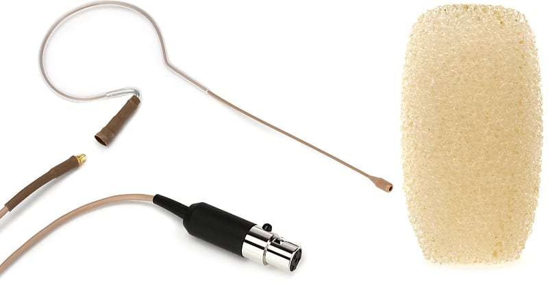 Countryman E6 Omnidirectional Earset Microphone - Standard Gain with 2mm Cable and TA4F Connector for Shure Wireless - Tan Bundle with Countryman E6 Windscreen - Light Beige image 1