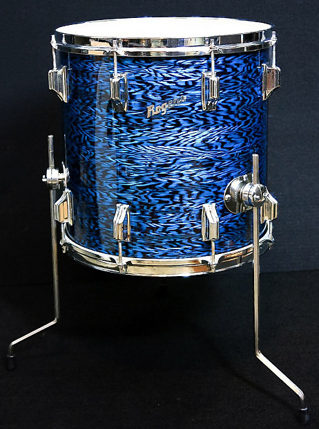 Rogers 1960s Blue Onyx 14x14 Floor Tom Cleveland Era Flat Grey Drum