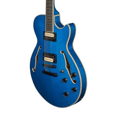 D'Angelico Premier Series SS Fabrizio Sotti Semi-Hollow Electric Guitar Fabrizio Blue, Mint image 3